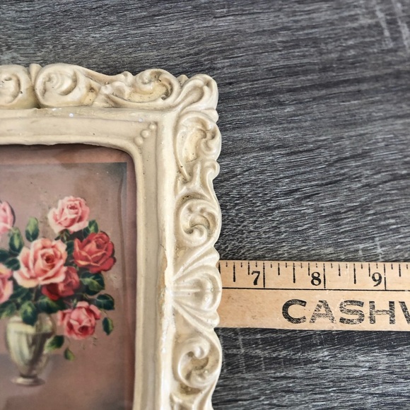 Vtg Chalkware Framed Floral Art - Picture 7 of 11